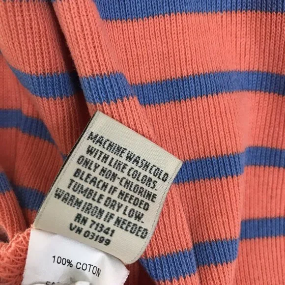 LL Bean Orange Blue Striped 3/4 Sleeve Sweater - Picture 5 of 5